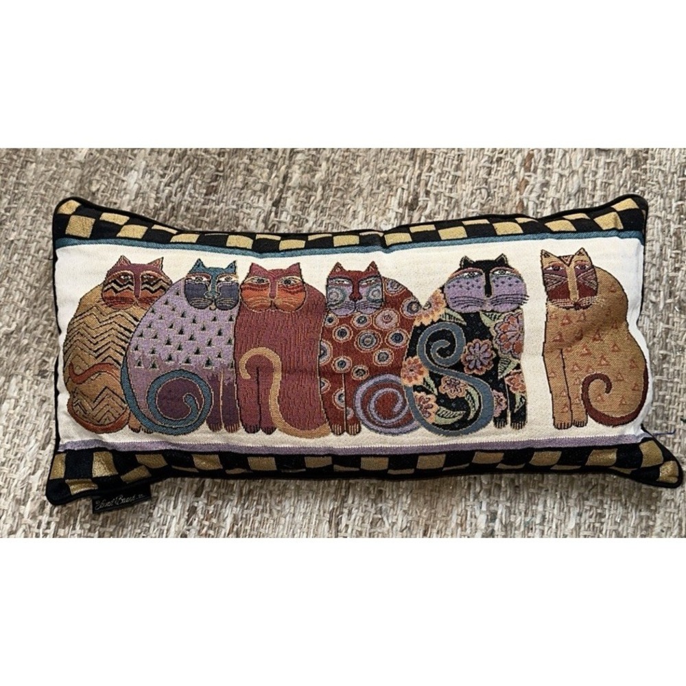 Laurel Burch Feline Cat Fam Family Portrait Pillow 23" x 13"